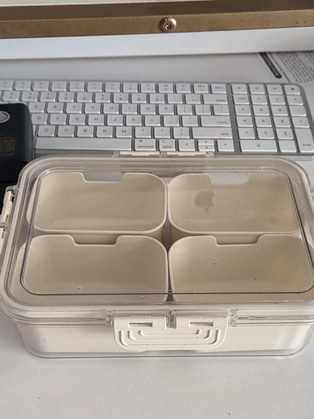 Clear Storage Box with Four Cream Compartments - Compact Organizer